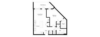 A floor plan of a house with a living room, kitchen, bedrooms and bathrooms.