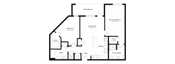 A floor plan of a house with a spacious closet and a primary bath.