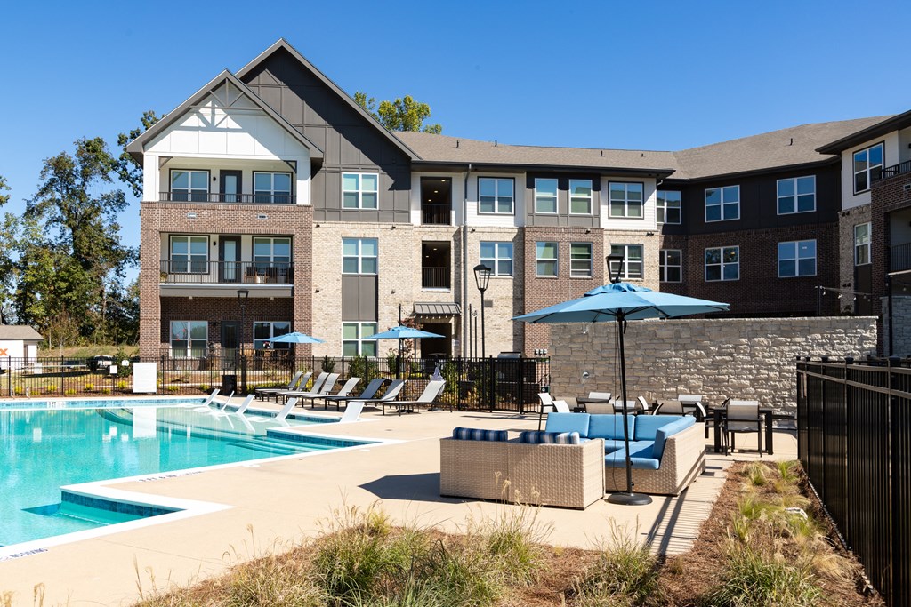 our apartments at the district feature a pool and lounge areas