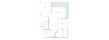 A floor plan of a house with two bedrooms, a living room, a kitchen, a bathroom, and a cloakroom.