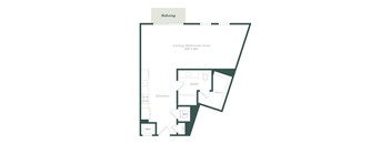 A floor plan of a home with a living/bedroom area, kitchen, bath, closet, and a mudroom.