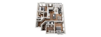 A floor plan of a small apartment with a kitchen, living room, and bathroom.