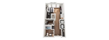 A 13x14 room with a bed, desk, and a couch.