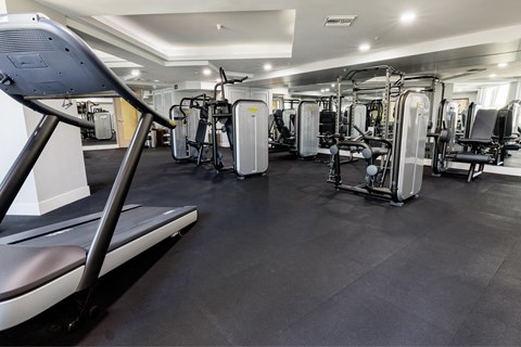 a gym with treadmills and other exercise equipment