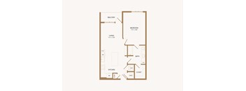 A floor plan of a home with a living room, dining room, kitchen, and two bathrooms.