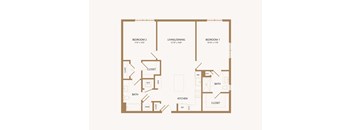 A floor plan of a house with three bedrooms, a living room, a kitchen, a bath, a closet, a laundry room, and a utility space.