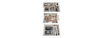 3d floor plan of a 322 sq ft apartment