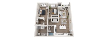 a 3 bedroom floor plan with a bathroom and a living room