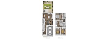 two floor plans of a house with a garage and a car