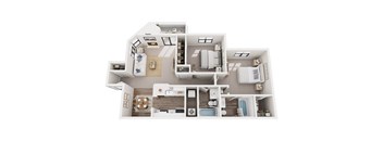 A cutaway view of a house showing the interior layout of the rooms.