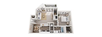 A top-down view of a house layout with labeled rooms.