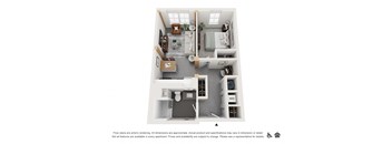 a 3d floor plan of a 1 bedroom apartment