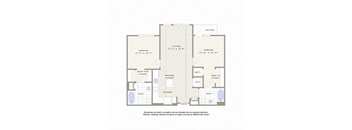 A floor plan of a house with a living room, two bedrooms, a bath, a walk-in closet, a kitchen, a movable island, and a walk-thru closet.
