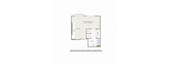 A floor plan of a living space with a kitchen, bathroom, and sleeping area.