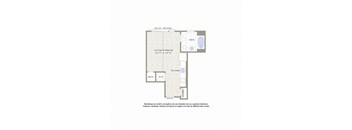 A floor plan of a Juliet balcony with a living/sleeping area, kitchen, bath, and cloakroom.