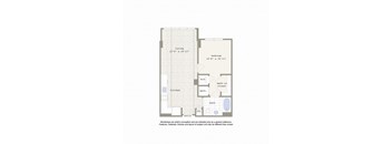 A floor plan of a house with a living room, kitchen, bathroom, bedroom and walk-in closet.