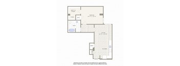 A floor plan of a house with a living room, kitchen, bathroom, and bedroom.