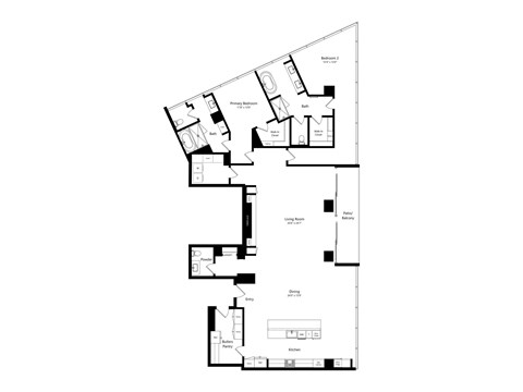 A black and white floor plan of an apartment complex.