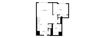 A floor plan of a house with a Live/Play area, Sleep area, Bathroom, and an Entry point.