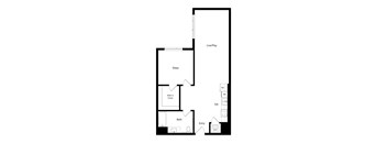 A floor plan of a house with a living room, dining room, kitchen, bathroom, bedroom, and entry.
