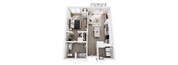 a 3 bedroom floor plan with furniture and a closet