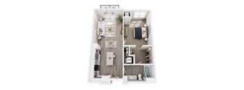a 2 bedroom floor plan with a bathroom and a living room