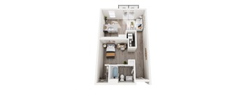 a 1 bedroom floor plan with a bathroom and a living room