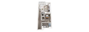 a floor plan of a bedroom with a bathroom and a living room