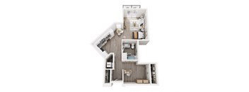 a stylized floor plan with a bedroom and a bathroom