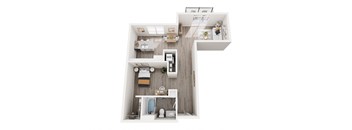 a floor plan of a bedroom with a bathroom and a living room