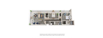 a stylized 3d floor plan of a 2100 sq ft