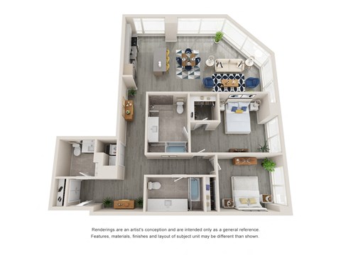 a stylized floor plan of a 1 bedroom192 sqft