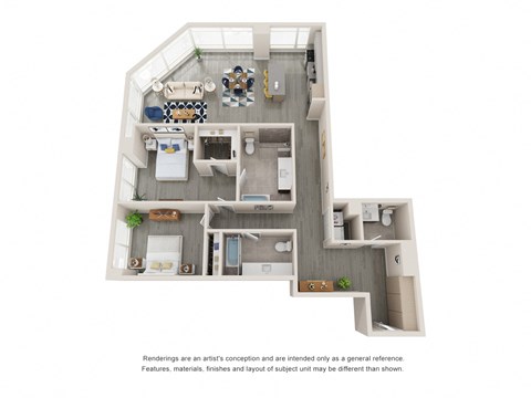 a stylized floor plan of a 1 bedroom192 sqft