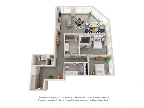 a stylized floor plan of a 1 bedroom192 sqft