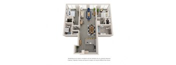 a stylized floor plan of a 1 bedroom floor plan with an office and a