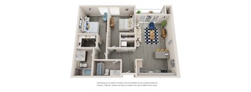 a 1 bedroom floorplan is shown with a bathroom and a living room