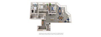 a stylized floor plan of a 2100 sq ft apartment