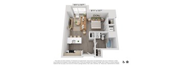 Large and open studio 1 bath floor plan
