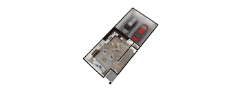 a small floor plan of a home with a red car