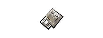 a small floor plan of a house with a bedroom and a bathroom
