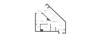 A floor plan of a home with a patio and balcony.