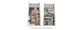 A floor plan of a two-bedroom apartment with a living room, kitchen, and bathroom.