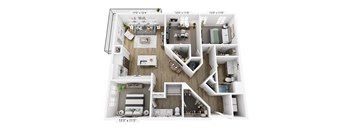 A 3D floor plan of a house with dimensions.