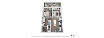 a 3d floor plan of a 1 bedroom apartment