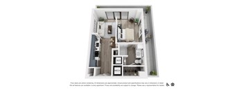 a stylized floor plan of a 1 bedroom apartment