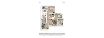 A floor plan of a 2 Bed/2 Bath apartment sized at 1,070 SQFT.
