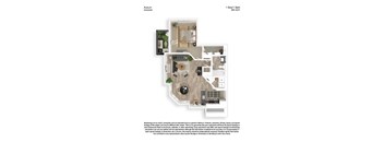 A floor plan of an Aukum Ironwood apartment with one bed and one bath.
