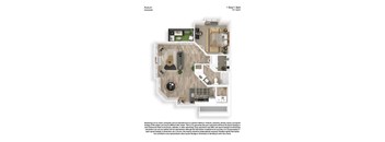 A floor plan of a 1 Bed/1 Bath apartment in Ironwood.