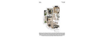A floor plan of a 2 Bed/1 Bath apartment with a total area of 885 SQFT.