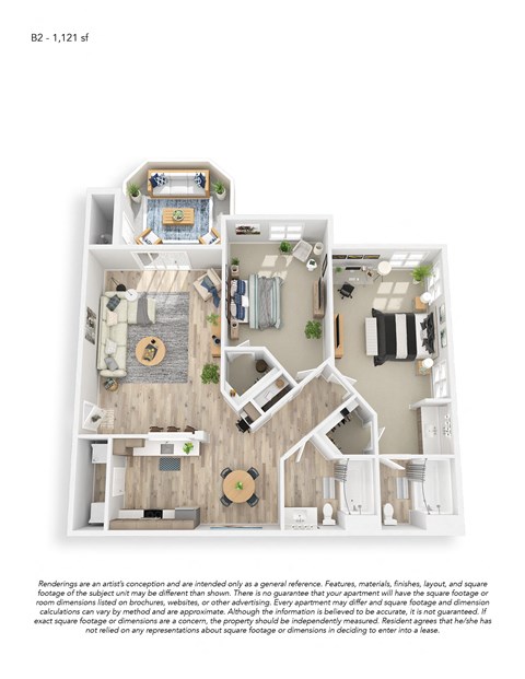 Two Bedroom Two Bath Premium Floor Plan 1121 sqft